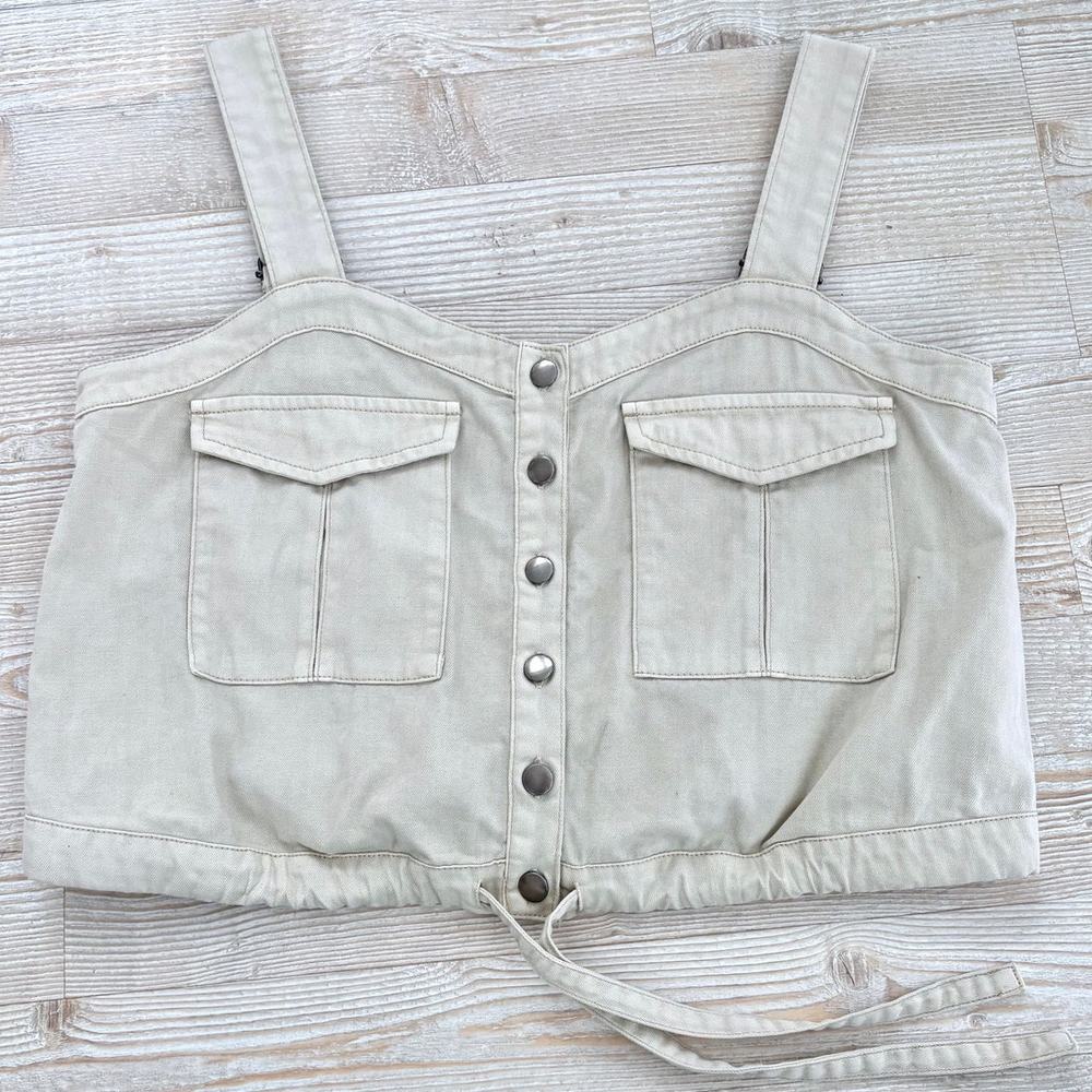 Free People Palm‎ Desert Denim Crop Tank | Ivory Size Small
